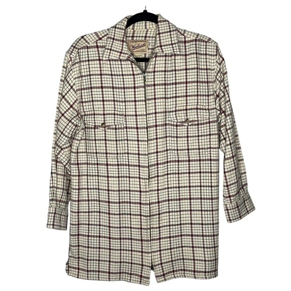 WOOLRICH Women’s Light Oatmeal Plaid Shacket S 100% Cotton Jacket Zip Front - Picture 1 of 8